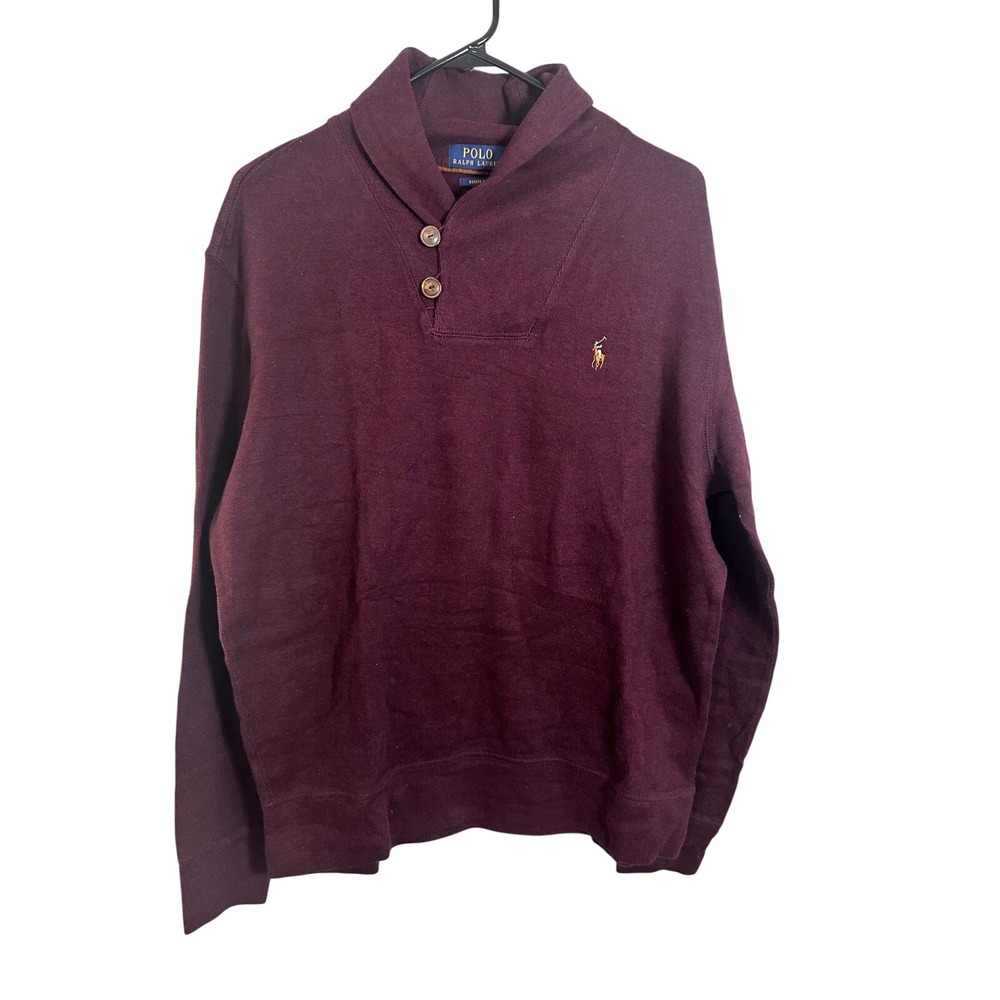 Polo Ralph Lauren Mens Estate Rib Shawl Collar Pullover Sweater Burgundy Large